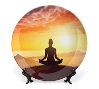 DWVSFJM Yoga Meditazione Stampa Bone China Piatto Decorativo Con Espositore Piatto Decorativo Ceramica Porcellana Piatto Rotondo Cena Artigianato Per Decorazione Da Parete 15,2 cm