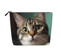 Dwvtfsm A Curious Cat Makeup Bag per donne, impermeabile in lino da viaggio, organizer leggero con cerniera, borsa da toeletta da viaggio organizer per pennelli da trucco