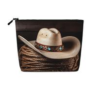 Dwvtfsm American West Rodeo Hat Makeup Bag per donne, impermeabile, in lino, organizer per cosmetici, organizer leggero con cerniera, borsa da toeletta da viaggio organizer per pennelli da trucco