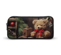 DWVTFSM Astuccio per matite con albero di Natale e orso, grande capacità, grazioso astuccio per matite e cosmetici, per donne e uomini