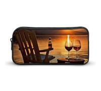 DWVTFSM Astuccio per matite con sedia e vino al tramonto sul lago, grande capacità, grazioso astuccio per matite e cosmetici, per donne e uomini