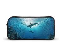 DWVTFSM Astuccio per matite e penne con motivo mare e pesce, grande capacità, grazioso astuccio per trucchi e cosmetici, per donne e uomini