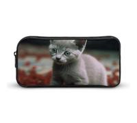 DWVTFSM Astuccio portapenne con gatto e petali, grande capacità, grazioso astuccio per trucchi e cosmetici, per donne e uomini