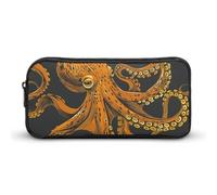 DWVTFSM Astuccio portapenne con motivo polipo arancione, grande capacità, grazioso astuccio per trucchi e cosmetici, per donne e uomini
