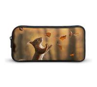 DWVTFSM Astuccio portapenne con scoiattolo e foglie, grande capacità, grazioso astuccio per matite e cosmetici, per donne e uomini