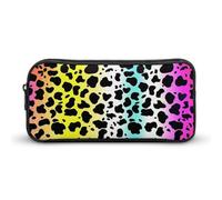 DWVTFSM Astuccio portapenne con stampa leopardata arcobaleno, grande capacità, astuccio per matite e cosmetici, per donne e uomini