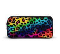 DWVTFSM Astuccio portapenne con stampa leopardata arcobaleno, grande capacità, astuccio per matite e cosmetici, per donne e uomini