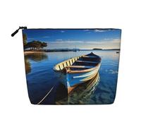 Dwvtfsm Barca In Acqua Blu Trucco Bag Per Le Donne, Impermeabile Lino Viaggio Cosmetici Organizzatore Leggero Cerniera Viaggio Toiletry Bag Organizer Trucco Pennelli Borsa di Immag