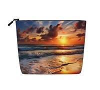 Dwvtfsm Beach Sunrise - Trousse per trucchi da donna, impermeabile, in lino, organizer per cosmetici, leggera, con cerniera, organizer per pennelli da trucco