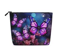 Dwvtfsm Beauty case viola con farfalle per donne, impermeabile, in lino, da viaggio, organizer leggero con cerniera, borsa da toeletta da viaggio organizer per pennelli da trucco