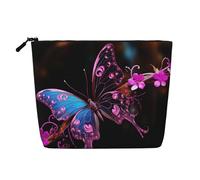 Dwvtfsm Bella borsa per il trucco a forma di farfalla, da donna, impermeabile, in lino, organizer per cosmetici, leggera, con cerniera, organizer per pennelli da trucco