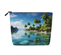 Dwvtfsm Bella borsa per il trucco con isola nel mare per donne, organizer per cosmetici da viaggio in lino impermeabile leggero con cerniera borsa da toilette organizer per pennelli da trucco