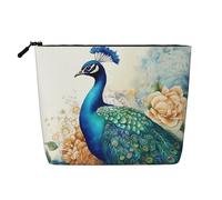 Dwvtfsm Bella borsa per il trucco con pavone e fiori per le donne, organizer da viaggio in lino impermeabile leggero con cerniera borsa da toilette organizer per pennelli da trucco