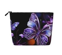 Dwvtfsm Bella borsa per il trucco viola a forma di farfalla per le donne, organizer da viaggio in lino impermeabile leggero con cerniera borsa da toilette organizer per pennelli da trucco
