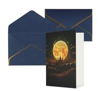 DWVTFSM Biglietto di ringraziamento con buste, biglietti di auguri per tutte le occasioni, buon compleanno, matrimonio, pensiero, luna dorata, biglietti vuoti, 10 x 15 cm