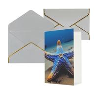 DWVTFSM Biglietto di ringraziamento con buste, biglietti di auguri per tutte le occasioni, buon compleanno, matrimonio, pensieri di te, blu, stella marina, biglietti vuoti, 10 x 15 cm