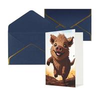 DWVTFSM Biglietto di ringraziamento con buste, biglietti di auguri per tutte le occasioni, buon compleanno, matrimonio, pensiero, animazione, cinghiale, biglietti vuoti, 10 x 15 cm