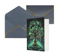 DWVTFSM Biglietto di ringraziamento con buste, biglietti di auguri per tutte le occasioni, buon compleanno, matrimonio, pensiero, magico, albero verde, biglietti vuoti 10,2 x 15,2 cm