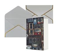 DWVTFSM Biglietto di ringraziamento con buste, biglietti di auguri per tutte le occasioni, buon compleanno, matrimonio, pensando a te, vintage, parete della radio, boombox, biglietti vuoti 10,2 x 15,2