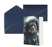 DWVTFSM Biglietto di ringraziamento con buste, biglietti di auguri per tutte le occasioni, buon compleanno, matrimonio, pensando a te, astronauta, gatto nello spazio, biglietti vuoti 10,2 x 15,2 cm