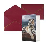 DWVTFSM Biglietto di ringraziamento con buste, biglietti di auguri per tutte le occasioni, buon compleanno, matrimonio, pensiero, biglietto maestoso, tigre che riposa su una roccia con cielo nuvoloso