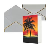 DWVTFSM Biglietto di ringraziamento con buste, biglietti di auguri per tutte le occasioni, buon compleanno, matrimonio, pensiero di te, tramonto palma, biglietti vuoti, 10 x 15 cm