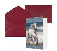 DWVTFSM Biglietto di ringraziamento con buste, biglietti di auguri per tutte le occasioni, buon compleanno, matrimonio, pensiero, biglietto bianco cavallo che corre sul mare, biglietti vuoti 10,2 x