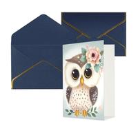 DWVTFSM Biglietto di ringraziamento con buste, biglietti di auguri per tutte le occasioni, buon compleanno, matrimonio, pensiero, simpatico gufo con fiori, biglietti vuoti 10,2 x 15,2 cm