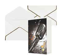 DWVTFSM Biglietto di ringraziamento con buste, biglietti di auguri per tutte le occasioni, buon compleanno, matrimonio, pensiero, microfono, con note musicali, biglietti vuoti, 10 x 15 cm