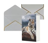 DWVTFSM Biglietto di ringraziamento con buste, biglietti di auguri per tutte le occasioni, buon compleanno, matrimonio, pensiero, biglietto maestoso, tigre che riposa su una roccia con cielo nuvoloso