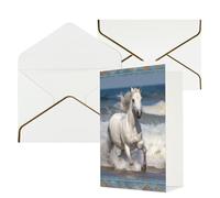 DWVTFSM Biglietto di ringraziamento con buste, biglietti di auguri per tutte le occasioni, buon compleanno, matrimonio, pensiero, biglietto bianco cavallo che corre sul mare, biglietti vuoti 10,2 x