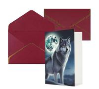 DWVTFSM Biglietto di ringraziamento con buste, biglietti di auguri per tutte le occasioni, buon compleanno, matrimonio, pensando a te, lupo sotto la luna, biglietti vuoti 10,2 x 15,2 cm