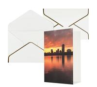 DWVTFSM Biglietto di ringraziamento con buste, biglietti di auguri per tutte le occasioni, buon compleanno, matrimonio, pensiero, Boston, Charles River, skyline della città, tramonto, biglietti vuoti