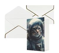 DWVTFSM Biglietto di ringraziamento con buste, biglietti di auguri per tutte le occasioni, buon compleanno, matrimonio, pensando a te, astronauta, gatto nello spazio, biglietti vuoti 10,2 x 15,2 cm
