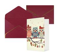 DWVTFSM Biglietto di ringraziamento con buste, biglietti di auguri per tutte le occasioni, buon compleanno, matrimonio, pensieri di te, simpatici gufi natalizi su ramo, biglietti vuoti da 10 x 15 cm