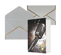 DWVTFSM Biglietto di ringraziamento con buste, biglietti di auguri per tutte le occasioni, buon compleanno, matrimonio, pensiero, microfono, con note musicali, biglietti vuoti, 10 x 15 cm