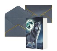 DWVTFSM Biglietto di ringraziamento con buste, biglietti di auguri per tutte le occasioni, buon compleanno, matrimonio, pensando a te, lupo sotto la luna, biglietti vuoti 10,2 x 15,2 cm