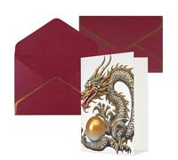 DWVTFSM Biglietto di ringraziamento con buste, biglietti di auguri per tutte le occasioni, buon compleanno, matrimonio, pensando a te, drago cinese con perla, biglietti vuoti da 10,2 x 15,2 cm