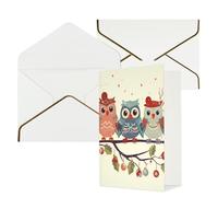 DWVTFSM Biglietto di ringraziamento con buste, biglietti di auguri per tutte le occasioni, buon compleanno, matrimonio, pensieri di te, simpatici gufi natalizi su ramo, biglietti vuoti da 10 x 15 cm