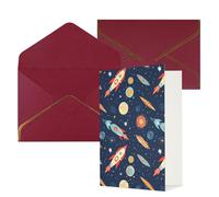 DWVTFSM Biglietto di ringraziamento con buste, biglietti di auguri per tutte le occasioni, buon compleanno, matrimonio, pensando a te, razzo nello spazio, biglietti vuoti per appunti, 10 x 15 cm