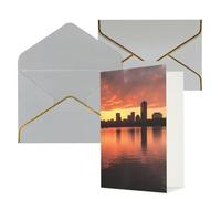 DWVTFSM Biglietto di ringraziamento con buste, biglietti di auguri per tutte le occasioni, buon compleanno, matrimonio, pensiero, Boston, Charles River, skyline della città, tramonto, biglietti vuoti