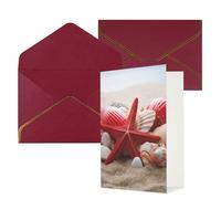 DWVTFSM Biglietto di ringraziamento con buste, biglietti di auguri per tutte le occasioni, buon compleanno, matrimonio, pensiero, rosso, stella marina, conchiglie, biglietti vuoti 10,2 x 15,2 cm
