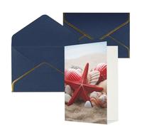 DWVTFSM Biglietto di ringraziamento con buste, biglietti di auguri per tutte le occasioni, buon compleanno, matrimonio, pensiero, rosso, stella marina, conchiglie, biglietti vuoti 10,2 x 15,2 cm