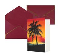 DWVTFSM Biglietto di ringraziamento con buste, biglietti di auguri per tutte le occasioni, buon compleanno, matrimonio, pensiero di te, tramonto palma, biglietti vuoti, 10 x 15 cm