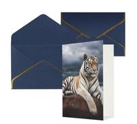 DWVTFSM Biglietto di ringraziamento con buste, biglietti di auguri per tutte le occasioni, buon compleanno, matrimonio, pensiero, biglietto maestoso, tigre che riposa su una roccia con cielo nuvoloso