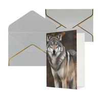 DWVTFSM Biglietto di ringraziamento con buste, biglietti di auguri per tutte le occasioni, buon compleanno, matrimonio, Thinking of You, Wild Wild Grey Wolf Biglietti vuoti 10,2 x 15,2 cm