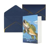 DWVTFSM Biglietto di ringraziamento con buste, biglietti di auguri per tutte le occasioni, buon compleanno, matrimonio, pensiero, pesca, salto fuori dall'acqua, biglietti vuoti 10,2 x 15,2 cm
