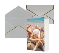 DWVTFSM Biglietto di ringraziamento con buste, biglietti di auguri per tutte le occasioni, buon compleanno, matrimonio, pensiero, spiaggia, stella marina, conchiglie, biglietti vuoti 10,2 x 15,2 cm