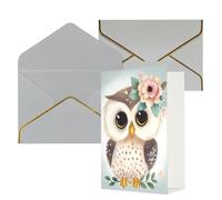 DWVTFSM Biglietto di ringraziamento con buste, biglietti di auguri per tutte le occasioni, buon compleanno, matrimonio, pensiero, simpatico gufo con fiori, biglietti vuoti 10,2 x 15,2 cm