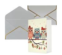 DWVTFSM Biglietto di ringraziamento con buste, biglietti di auguri per tutte le occasioni, buon compleanno, matrimonio, pensieri di te, simpatici gufi natalizi su ramo, biglietti vuoti da 10 x 15 cm